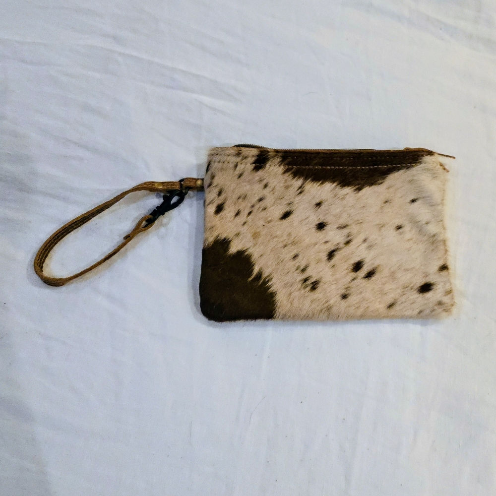 Myra Bag Cowhide Brown and Cream Wristlet
